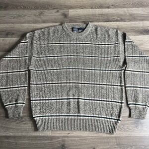 VTG Basic Editions Sweater Mens XL Acrylic Stripe‎ 1990s Biggy Cosby Grandpa